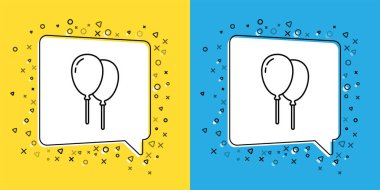 Sarı ve mavi arkaplanda izole edilmiş kurdele ikonlu çizgi balonları ayarlayın. Mutlu Paskalyalar. Vektör.