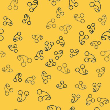 Mavi çizgi kiraz ikonu sarı arkaplanda pürüzsüz desen izole etti. Yaprak sembollü meyve. Vektör.