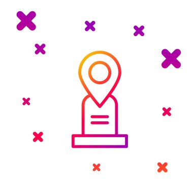 Beyaz arkaplanda renk çizgisi konumu mezar simgesi izole edildi. Kademeli rastgele dinamik şekiller. Vektör.