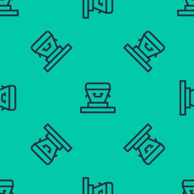 Mavi çizgi tabut simgesi yeşil arka planda kusursuz desen izole etti. Cenaze töreni. Vektör.