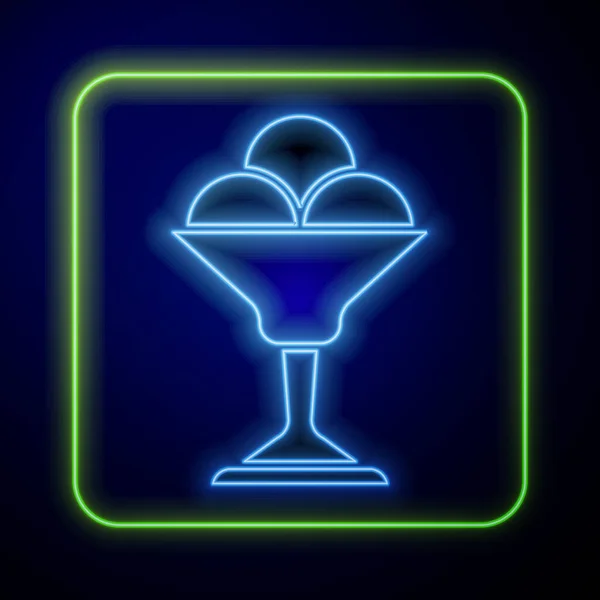 Светящееся Неоновое Мороженое Иконке Чаши Изолировано Синем Фоне Милый Символ — стоковый вектор