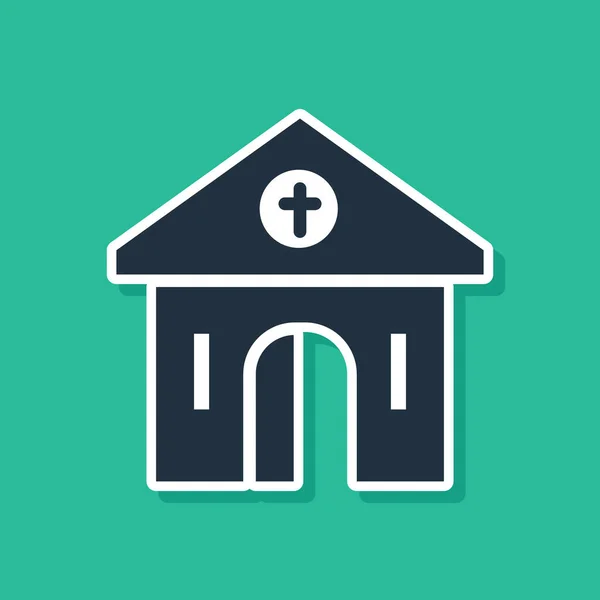 Icône Bâtiment Église Bleue Isolée Sur Fond Vert Église Chrétienne — Image vectorielle