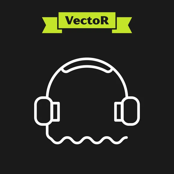 Icono Auriculares Línea Blanca Aislado Sobre Fondo Negro Servicio Cliente — Vector de stock