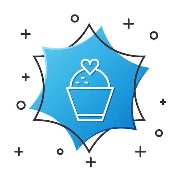 White Line Wedding Cake Heart Icon Isolated White Background Blue — Stock Vector
