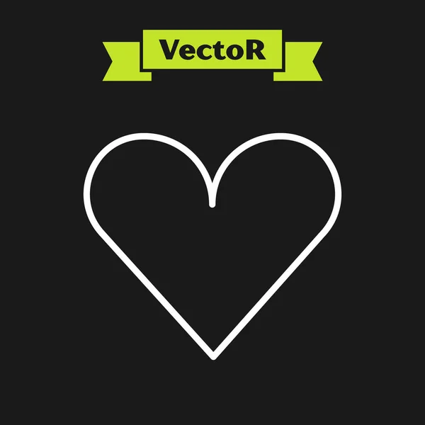 Línea Blanca Icono Del Corazón Aislado Sobre Fondo Negro Símbolo — Vector de stock