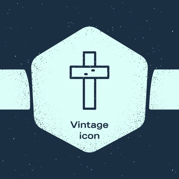 Икона Христианского Креста Выделена Синем Фоне Церковный Крест Монохромный Винтажный — стоковый вектор