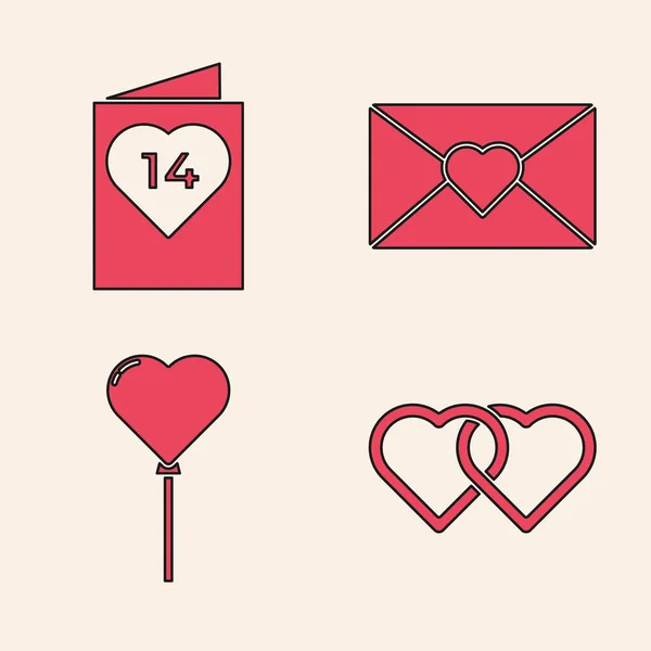 Set Two Linked Hearts Valentijnsdag Flyer Met Hart Envelop Met — Stockvector