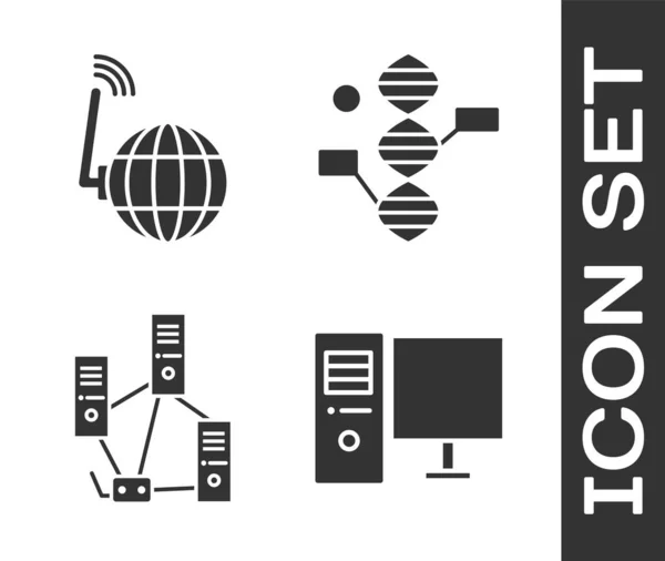 Computer Monitor Sociaal Netwerk Computernetwerk Dna Symbool Icoon Vector — Stockvector