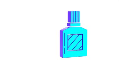 Beyaz arka planda turkuaz tıraş losyonu ikonu izole edildi. Parfüm spreyi ikonu. Erkek parfüm şişesi. Minimalizm kavramı. 3d illüstrasyon 3B canlandırma.