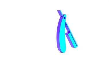 Beyaz arkaplanda izole edilmiş turkuaz düz jilet simgesi. Berber dükkanı sembolü. Minimalizm kavramı. 3d illüstrasyon 3B canlandırma.