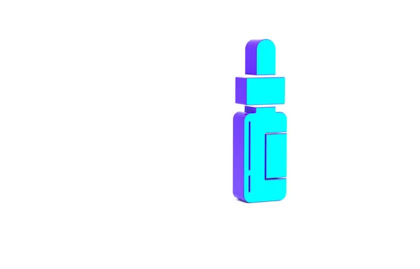 ピペット付きのターコイズグラスボトル 白の背景に隔離されたアイコンの中のピペットでバイアル 医療や化粧品のための容器 最小限の概念 3Dイラスト3Dレンダリング — ストック写真