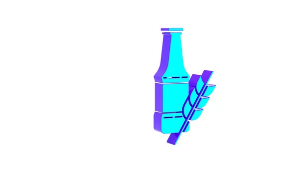Icona Bottiglia Birra Turchese Isolata Sfondo Bianco Concetto Minimalista Illustrazione — Foto Stock