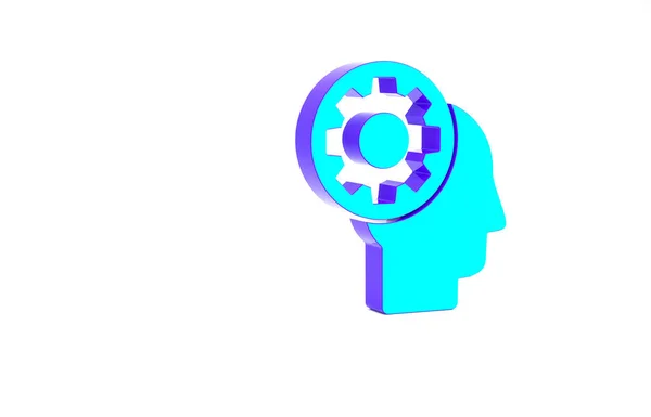 Turquoise Human Head Gear Icon Isolated White Background Artificial Intelligence — Stock Photo, Image