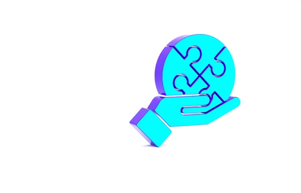 Бірюзовий Шматок Головоломки Руці Ізольовано Білому Тлі Бізнес Маркетинг Фінанси — стокове фото
