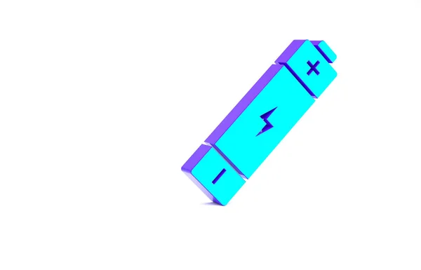 ターコイズバッテリーのアイコンは白い背景に隔離されています 稲妻のシンボル 最小限の概念 3Dイラスト3Dレンダリング — ストック写真