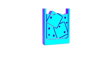 Beyaz arka planda izole edilmiş turkuaz viski ve buz küpleri ikonu. Minimalizm kavramı. 3d illüstrasyon 3B canlandırma.