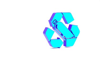 Turkuaz geri dönüşüm plastik şişe simgesi beyaz arka planda izole edildi. Minimalizm kavramı. 3d illüstrasyon 3B canlandırma.