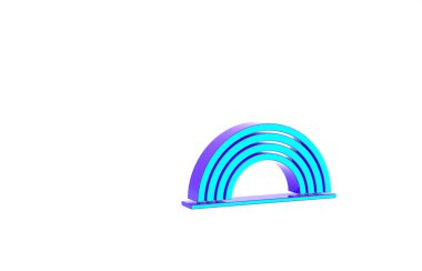 Turkuaz Gökkuşağı beyaz arka planda bulutlu simge. Minimalizm kavramı. 3d illüstrasyon 3B canlandırma.