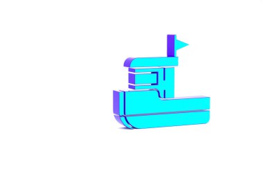 Turkuaz balıkçı teknesi simgesi beyaz arka planda izole edildi. Minimalizm kavramı. 3d illüstrasyon 3B canlandırma.