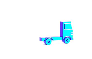 Turkuaz kargo kamyonu ikonu beyaz arka planda izole edildi. Minimalizm kavramı. 3d illüstrasyon 3B canlandırma.