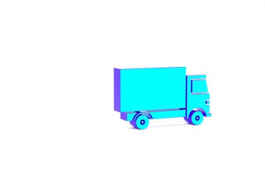 Turkuaz kargo kamyonu ikonu beyaz arka planda izole edildi. Minimalizm kavramı. 3d illüstrasyon 3B canlandırma.