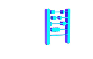 Turkuaz Abaküs simgesi beyaz arkaplanda izole edildi. Geleneksel sayım çerçevesi. Eğitim işareti. Matematik okulu. Minimalizm kavramı. 3d illüstrasyon 3B canlandırma.