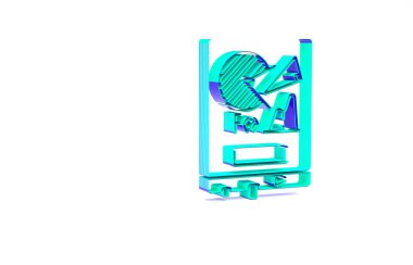 Beyaz arkaplanda grafik çizelgesi simgesi olan turkuaz tahta. Metin dosya simgesini rapor et. Muhasebe tabelası. Denetim, analiz, planlama. Minimalizm kavramı. 3d illüstrasyon 3B canlandırma.