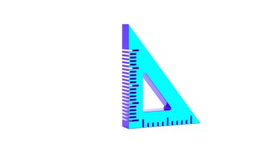 Turkuaz üçgen cetvel simgesi beyaz arkaplanda izole edildi. Düz sembol. Geometrik sembol. Minimalizm kavramı. 3d illüstrasyon 3B canlandırma.