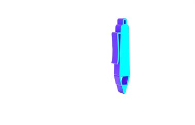 Turkuaz kalem simgesi beyaz arkaplanda izole edildi. Minimalizm kavramı. 3d illüstrasyon 3B canlandırma.