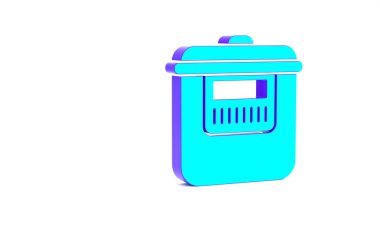 Turkuaz Yavaş pişirme simgesi beyaz arkaplanda izole edildi. Elektrikli tava. Minimalizm kavramı. 3d illüstrasyon 3B canlandırma.