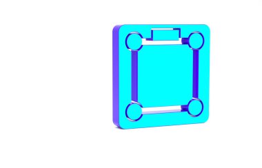 Turkuaz banyo ölçekli simge beyaz arka planda izole edildi. Ağırlık ölçme ekipmanı. Ağırlık ölçeği spor konsepti. Minimalizm kavramı. 3d illüstrasyon 3B canlandırma.