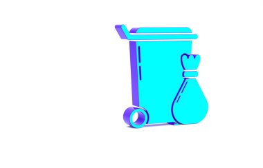 Turkuaz Çöp Kutusu simgesi beyaz arkaplanda izole edildi. Çöp kutusu tabelası. Sepet simgesini geri dönüştür. Ofis çöpü ikonu. Minimalizm kavramı. 3d illüstrasyon 3B canlandırma.