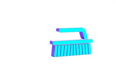Temizlik simgesi için turkuaz fırça beyaz arkaplanda izole edildi. Minimalizm kavramı. 3d illüstrasyon 3B canlandırma.