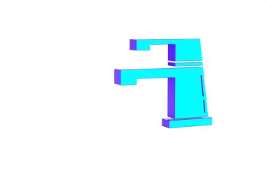 Turkuaz su musluğu simgesi beyaz arkaplanda izole edildi. Minimalizm kavramı. 3d illüstrasyon 3B canlandırma.