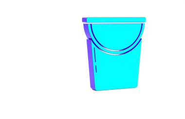 Turkuaz kova simgesi beyaz arkaplanda izole edildi. Minimalizm kavramı. 3d illüstrasyon 3B canlandırma.