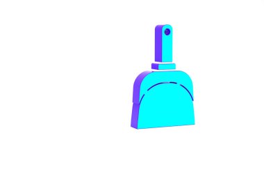 Turkuaz faraş simgesi beyaz arkaplanda izole edildi. Temizlik işleri. Minimalizm kavramı. 3d illüstrasyon 3B canlandırma.