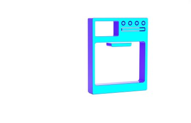 Turkuaz çamaşır makinesi simgesi beyaz arkaplanda izole edildi. Çamaşır makinesi simgesi. Çamaşır makinesi, çamaşır makinesi. Ev aletleri sembolü. Minimalizm kavramı. 3d illüstrasyon 3B canlandırma.