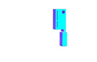 Turkuaz Et Helikopteri simgesi beyaz arkaplanda izole edildi. Et için mutfak bıçağı. Kasap bıçağı. Mutlu Cadılar Bayramı Partisi. Minimalizm kavramı. 3d illüstrasyon 3B canlandırma.