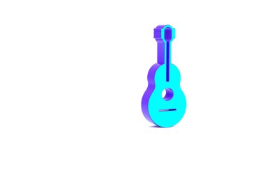 Turkuaz Gitar simgesi beyaz arkaplanda izole edildi. Akustik gitar. Telli müzik aleti. Minimalizm kavramı. 3d illüstrasyon 3B canlandırma.
