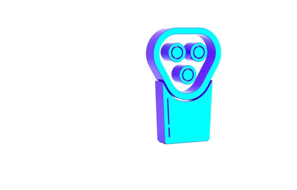 白の背景に隔離された男性のアイコンのためのターコイズ電気かみそりの刃 電気シェーバー 最小限の概念 3Dイラスト3Dレンダリング — ストック写真