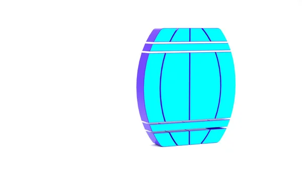 绿松石木桶图标隔离在白色背景 威士忌 酒的木桶 最低纲领的概念 3D渲染3D插图 — 图库照片