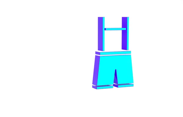 绿松石Lederhosen图标孤立在白色背景 传统的童装 Oktoberfest服装 有吊带裤的裤子帕特里克 戴最低纲领的概念 3D渲染3D插图 — 图库照片