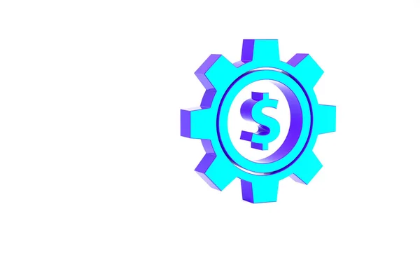 Turquoise Gear Dollar Symbol Icon Isolated White Background Business Finance — Stock Photo, Image