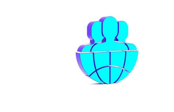 Бирюзовый Глобус Икона Людей Изолированы Белом Фоне Глобальный Деловой Символ — стоковое фото