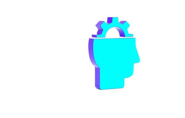 绿松石人与齿轮内图标隔离的白色背景 人工智能 思考大脑信号 大脑的符号工作 最低纲领的概念 3D渲染3D插图 — 图库照片