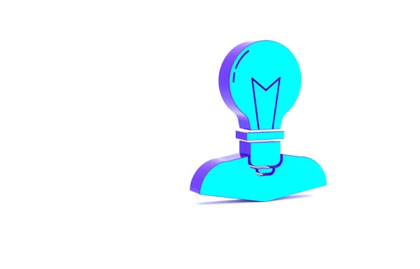 Turquoise Human Head Lamp Bulb Icon Isolated White Background Minimalism — Stock Photo, Image