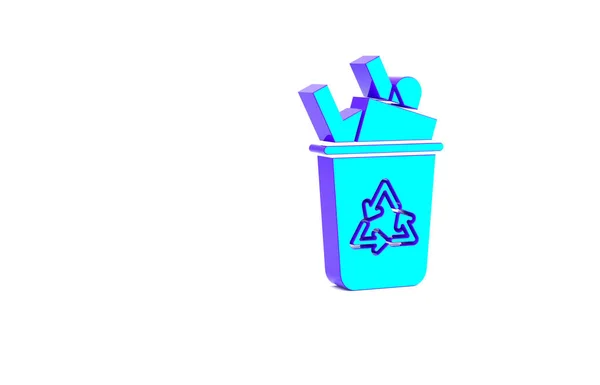 绿松石回收箱与回收符号图标隔离在白色背景 垃圾可以图标 垃圾箱标志 回收篮标志 最低纲领的概念 3D渲染3D插图 — 图库照片