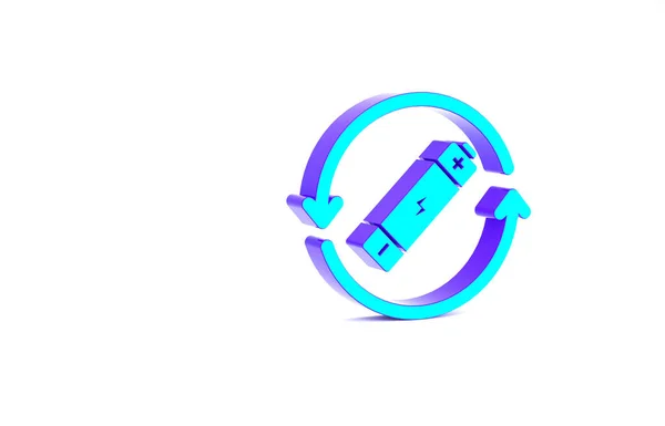 Tyrkysová Baterie Ikonou Linky Recyklačních Symbolů Izolovaná Bílém Pozadí Baterie — Stock fotografie