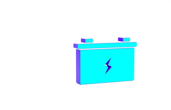 ターコイズ車のバッテリーアイコンは白い背景に隔離されています 蓄電池のエネルギー電力と電気蓄電池 最小限の概念 3Dイラスト3Dレンダリング — ストック写真