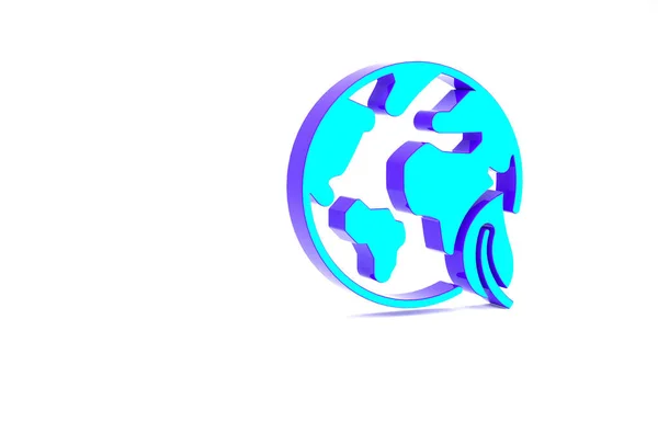Turquoise Earth Globe Leaf Icon Isolated White Background World Earth — Stock Photo, Image